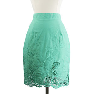 PEPALOVES | Bright Green Embroidered Pencil Skirt Cotton, Sz Large NWT